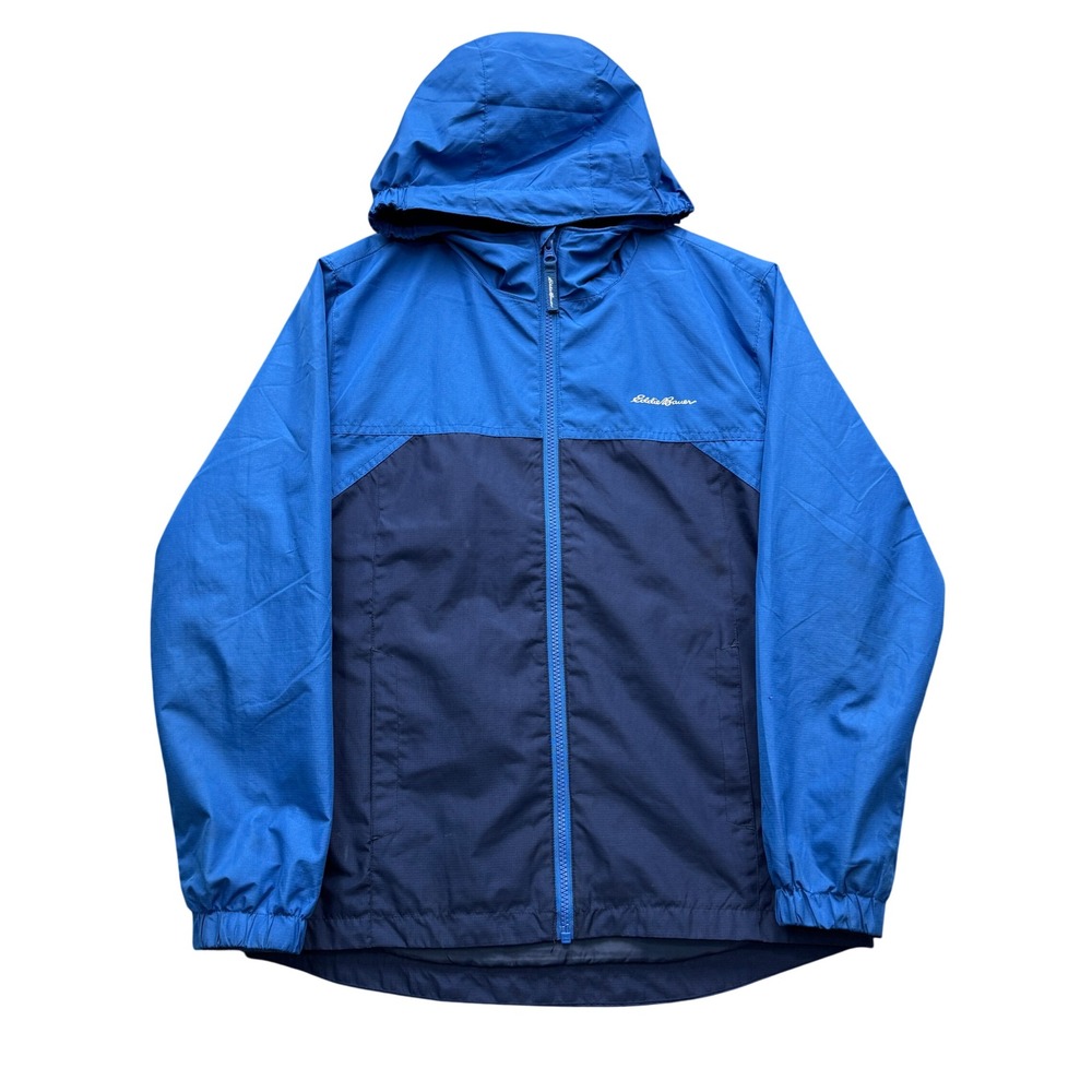 Eddie Bauer Windbreaker Jacket Kids L (14) Blue Full Zip Hooded Outdoor